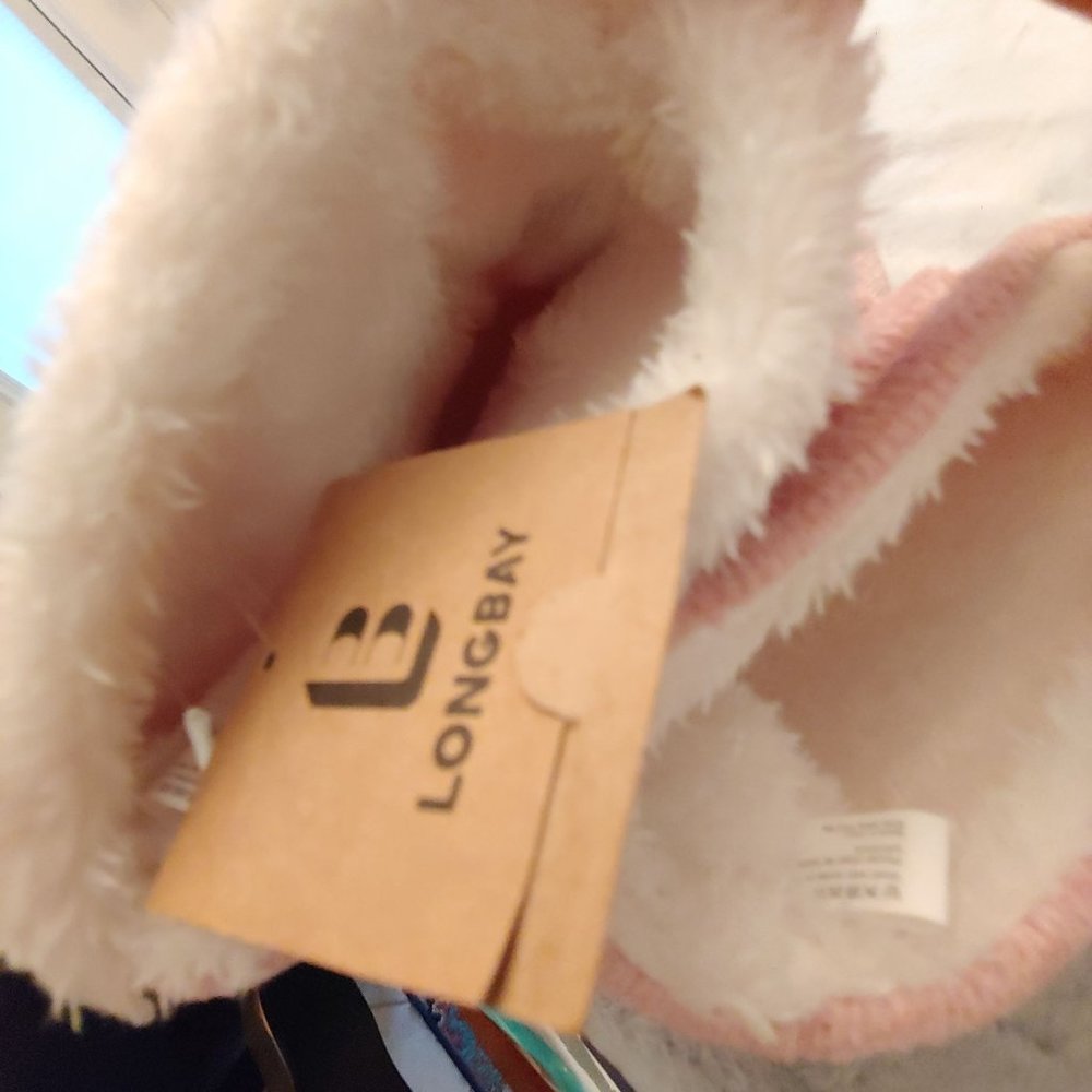 NWT LongBay pink Chenille Knit Bootie Slippers Plush Fleece Memory Foam Sz XL - Picture 5 of 7